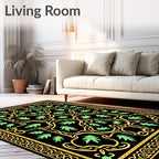 Golden Vine Leaf Black Floral Rug