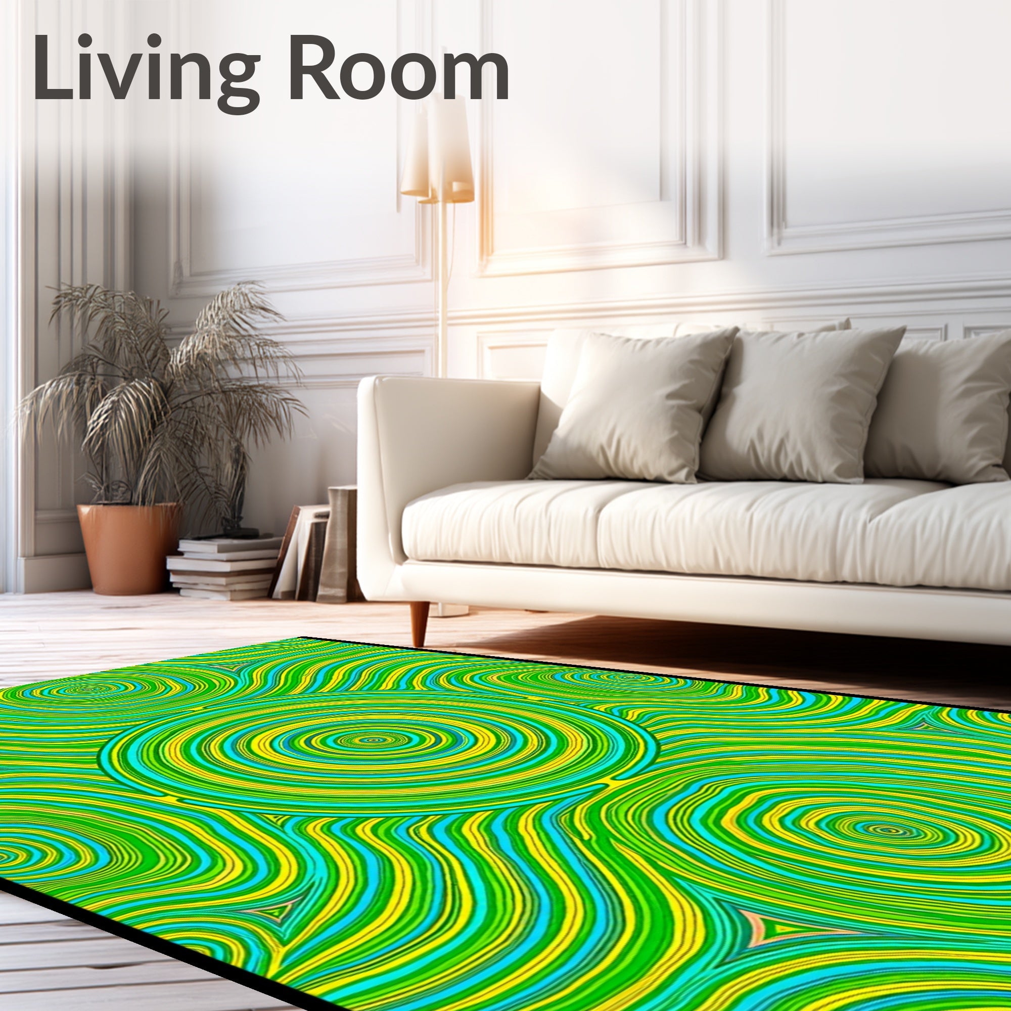 Vibrant Green Yellow Swirl Concentric Rug