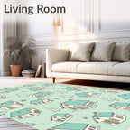 Winter Village Teal Roof Houses Rug
