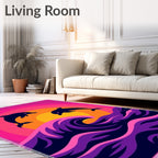 Vibrant Pink Sunset Dolphin Wave Rug