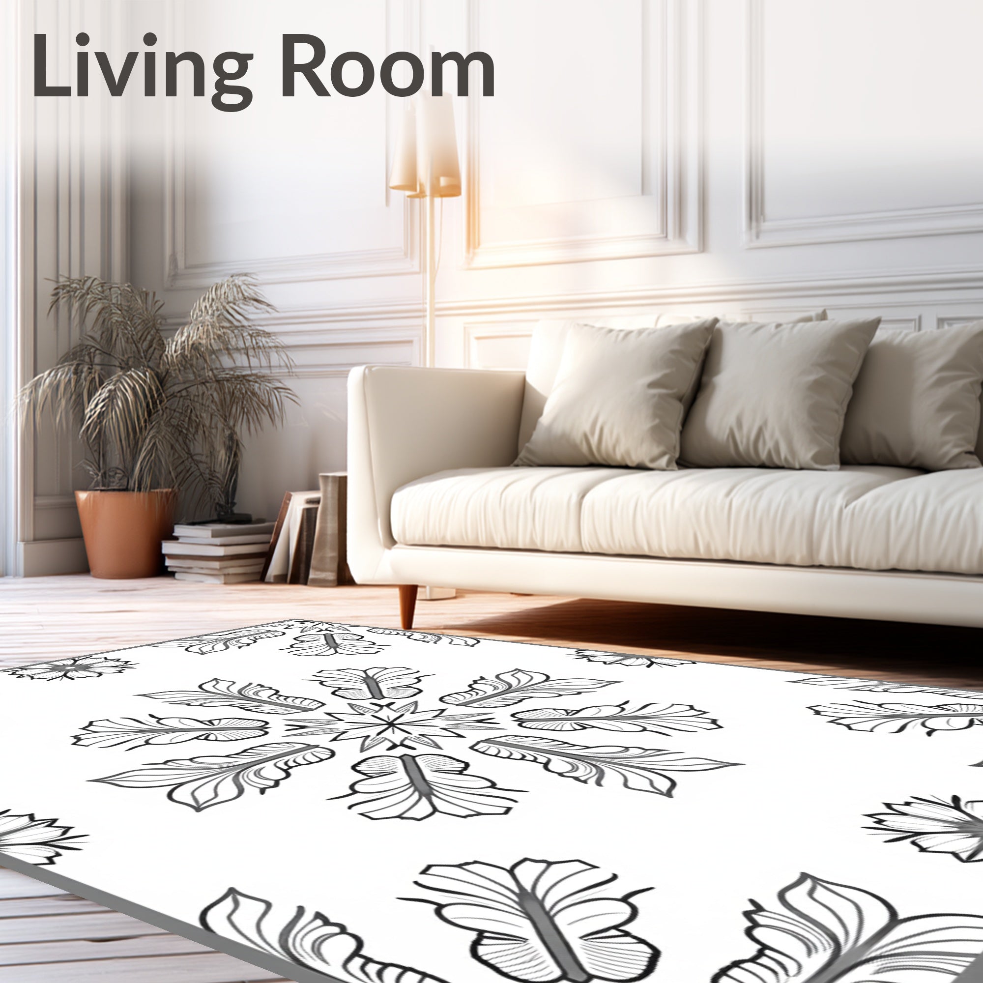 Monochromatic Art Deco Floral Radial Rug