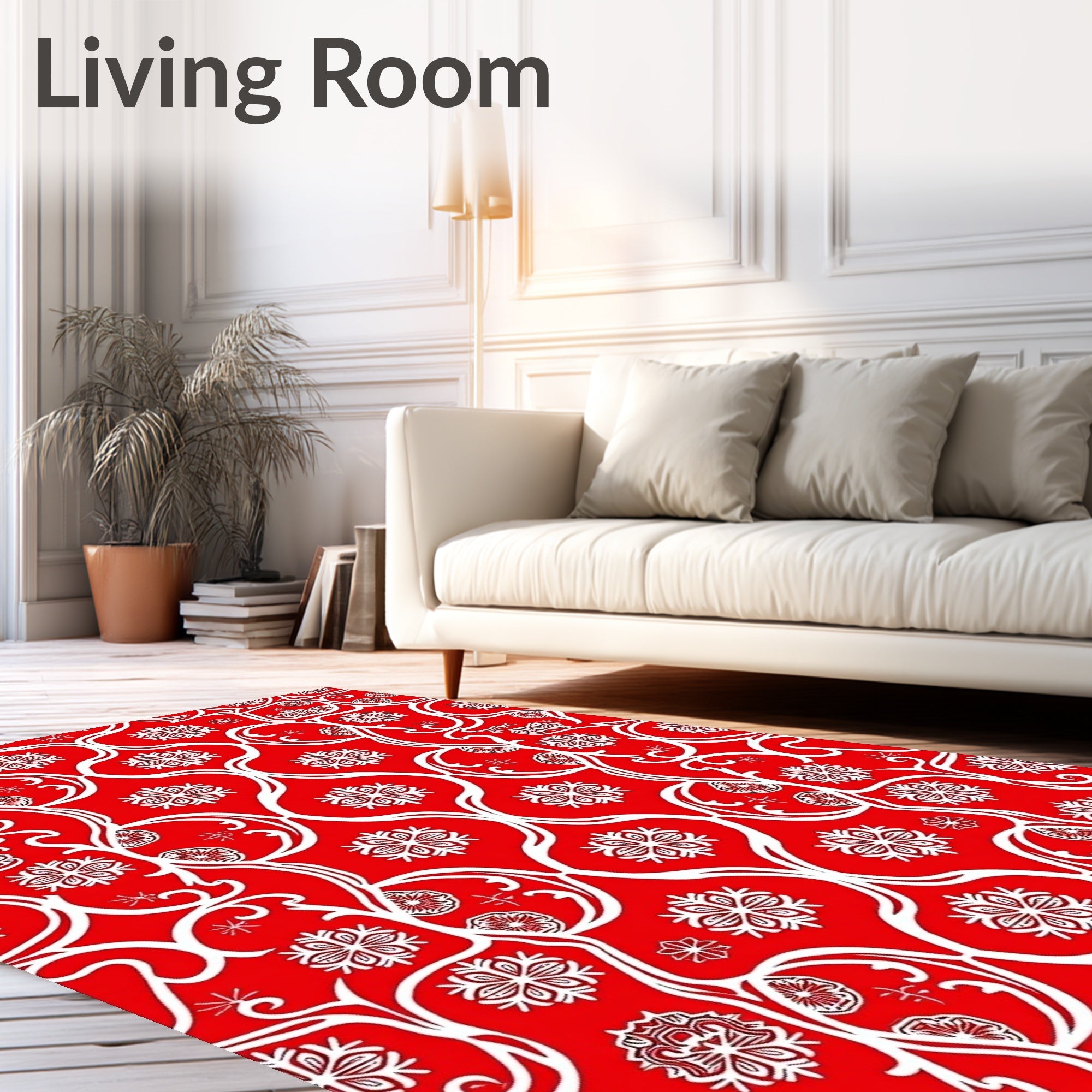 Crimson White Intricate Floral Harmony Rug