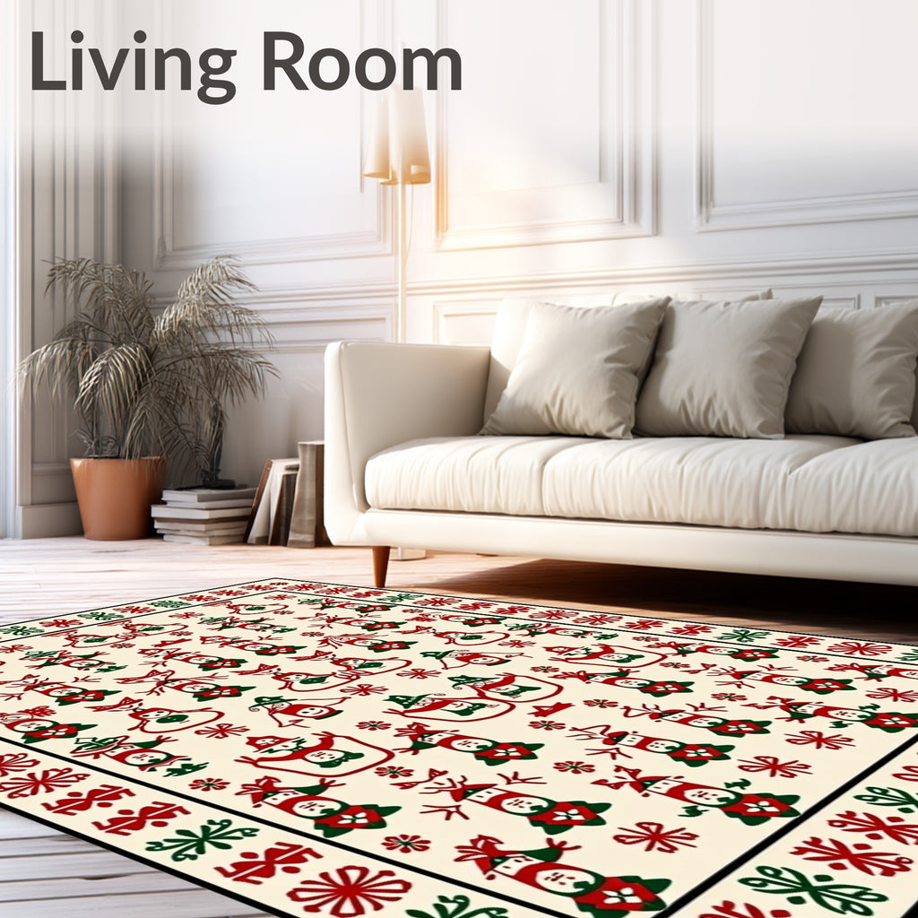 Christmas Folk Art Red Green Figures Rug