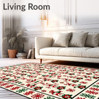 Christmas Folk Art Red Green Figures Rug