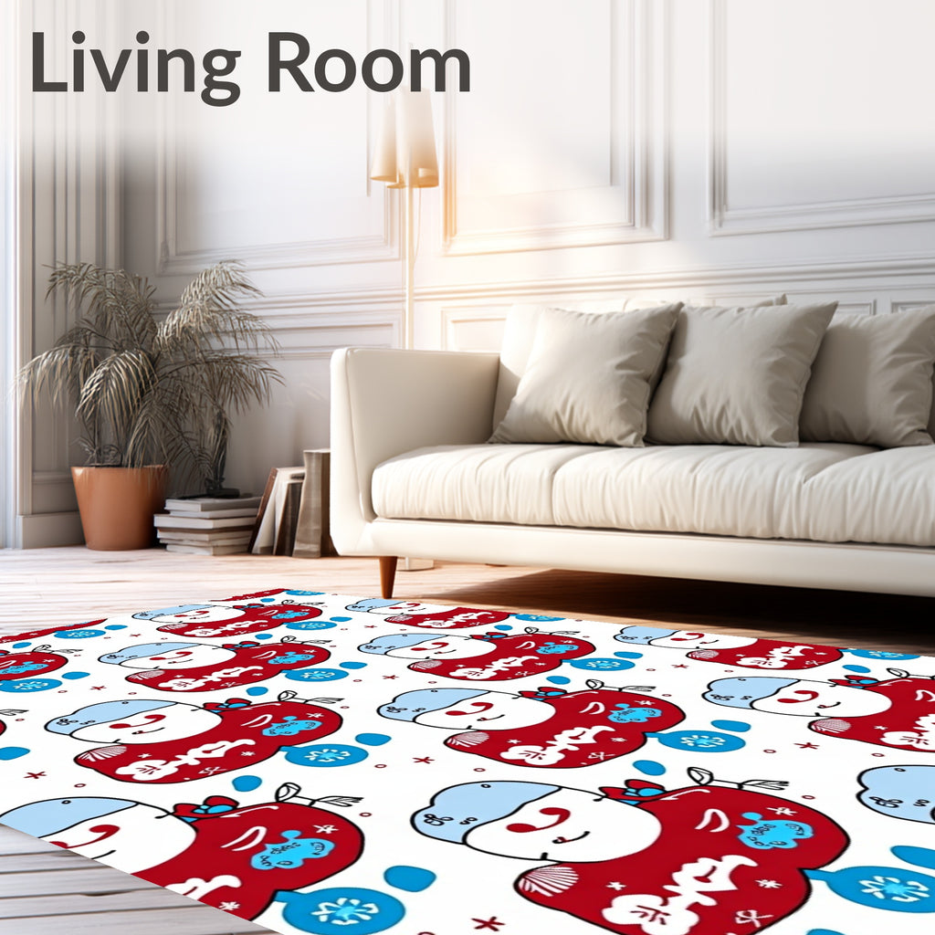 Jolly Red Snowman Blue Ornament Tile Rug