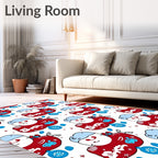Jolly Red Snowman Blue Ornament Tile Rug
