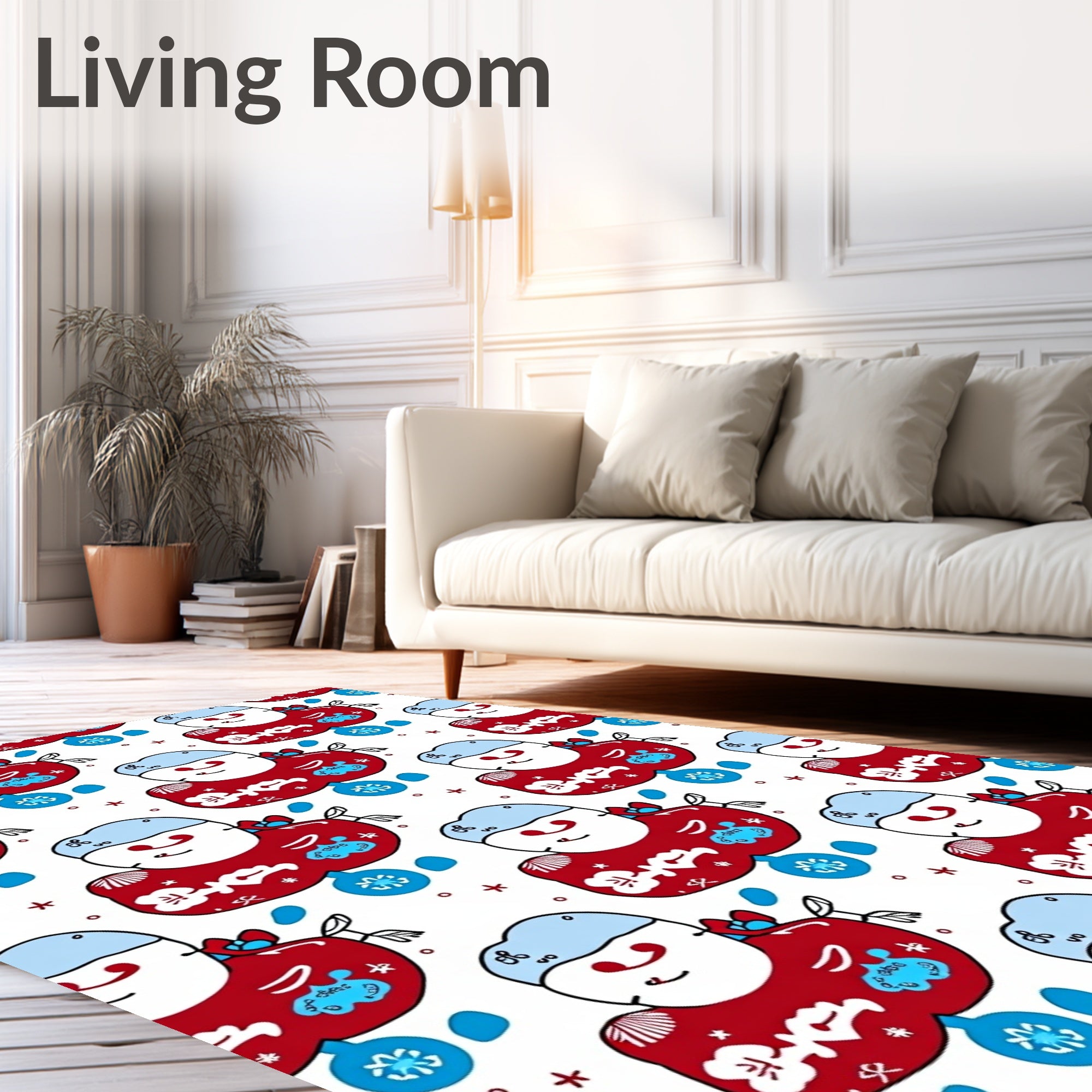 Jolly Red Snowman Blue Ornament Tile Rug