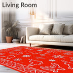 Red Snowflake Animal Winter Border Rug