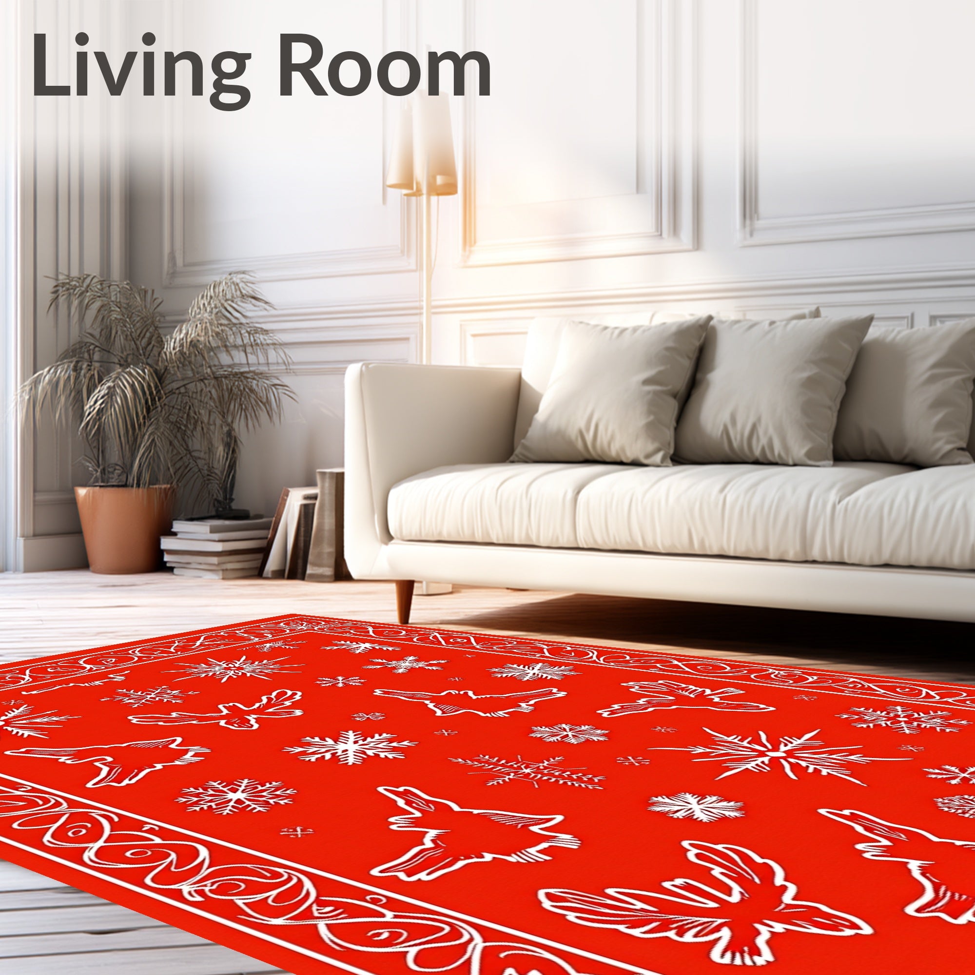 Red Snowflake Animal Winter Border Rug