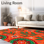 Vibrant Orange Floral Snowflake Foliage Rug