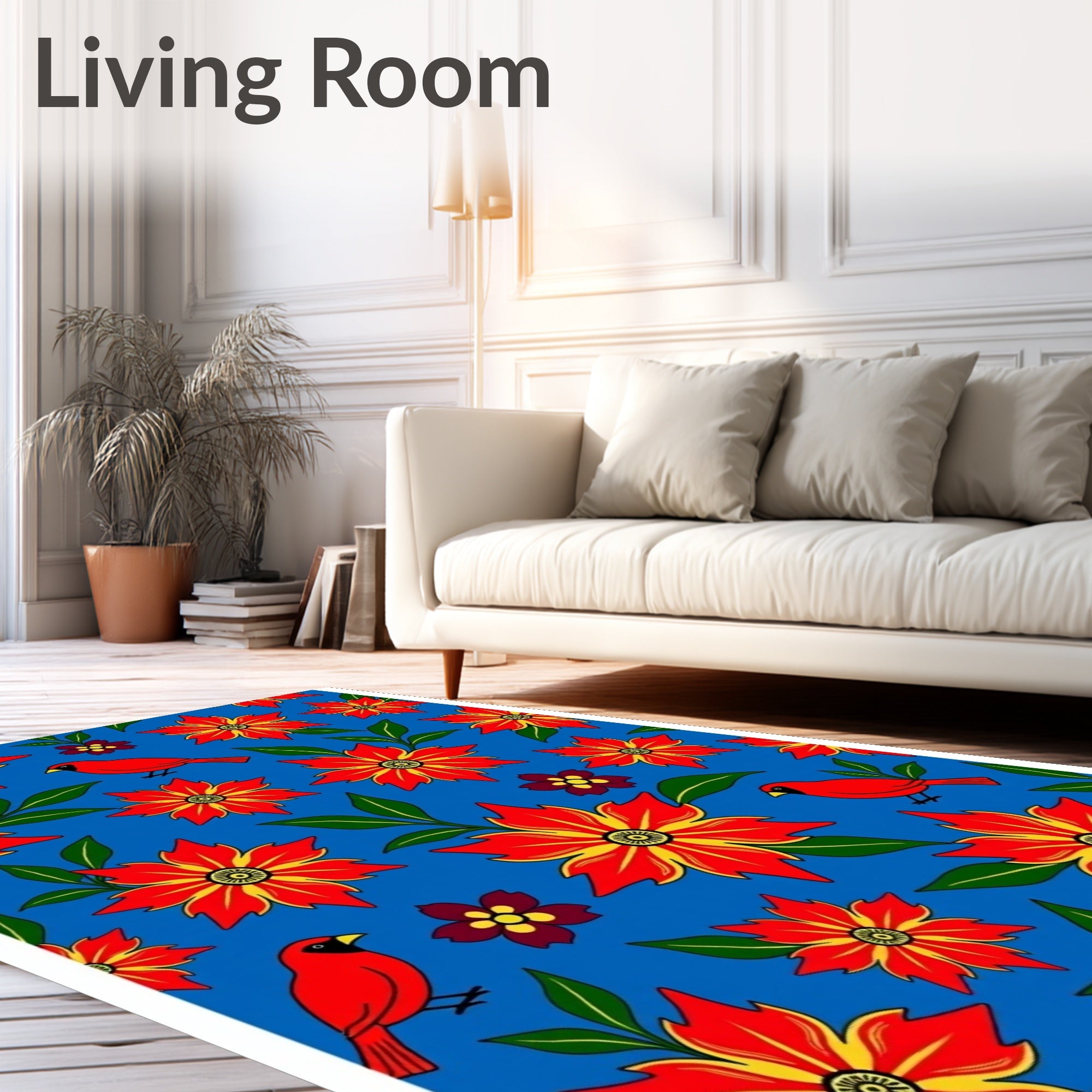 Bright Red Cardinal Floral Meadow Rug