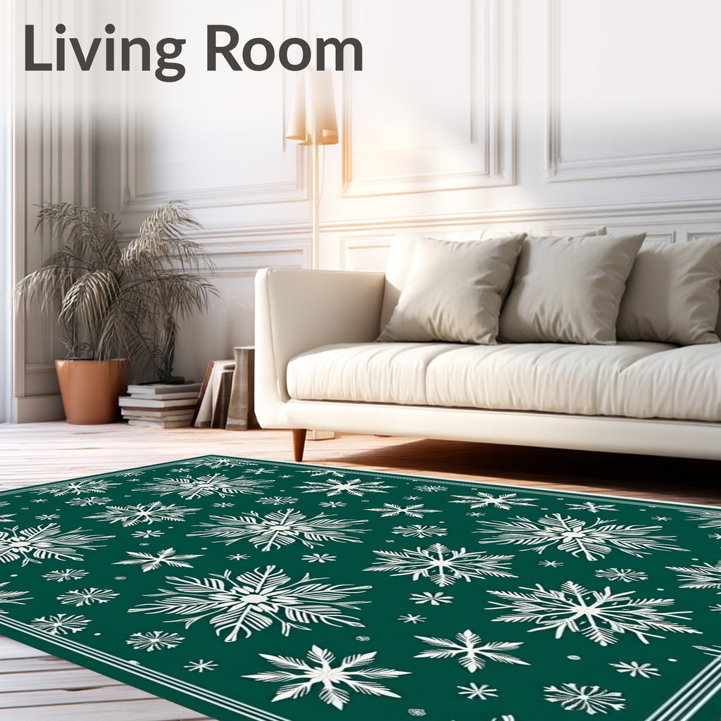 Deep Green Snowflakes Holiday Rug