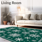 Deep Green Snowflakes Holiday Rug