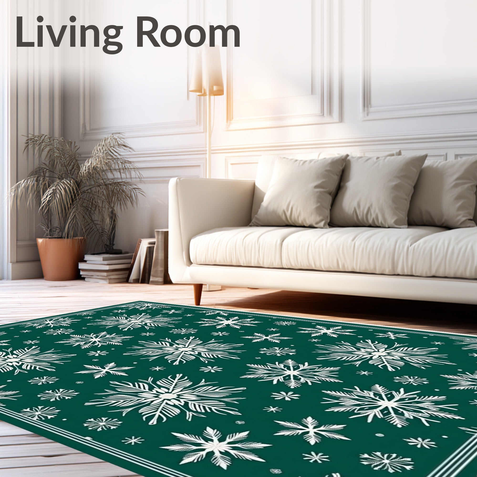 Deep Green Snowflakes Holiday Rug