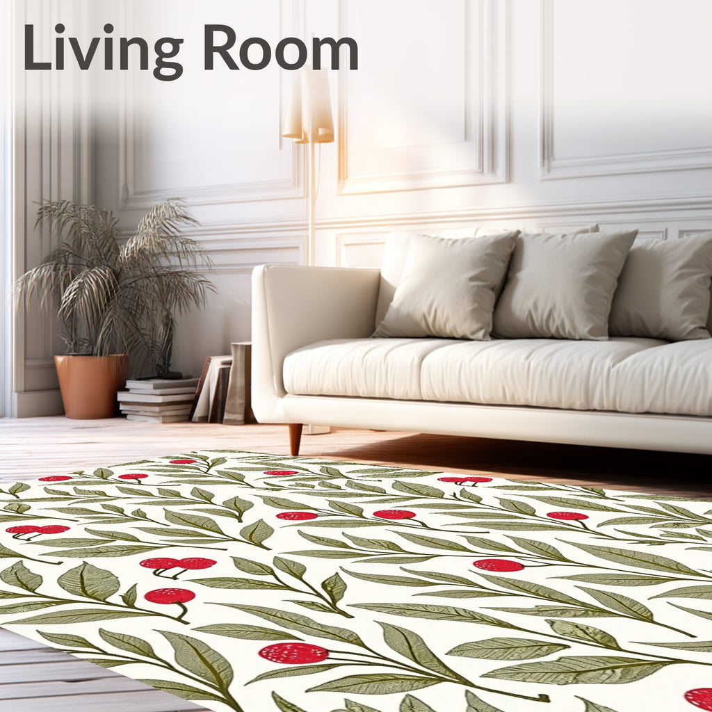 Red Berry Branch Foliage Rag Rug