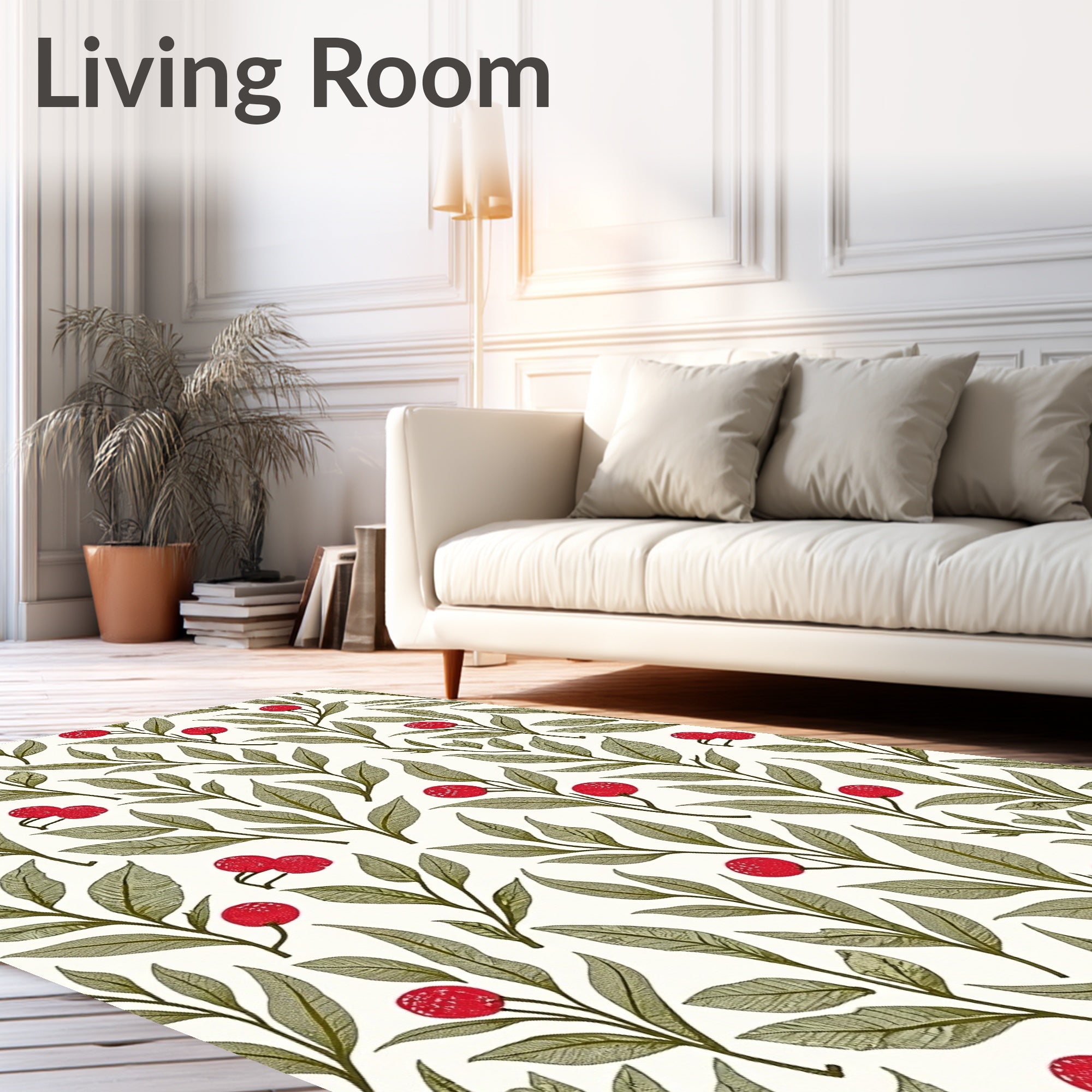 Red Berry Branch Foliage Rag Rug