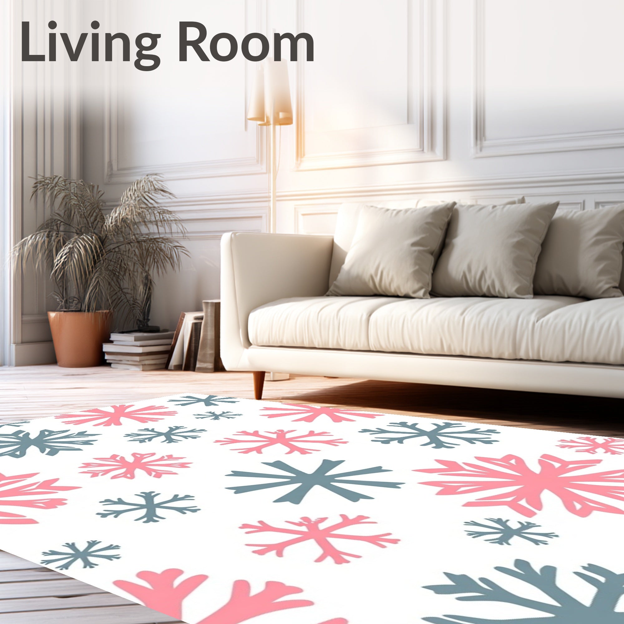 Pink Gray Snowflake Repeat Seamless Rug