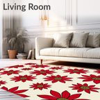 Red Daisy Floral Cream Background Rug
