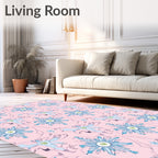 Soft Pink Sky Blue Floral Art Nouveau Rug