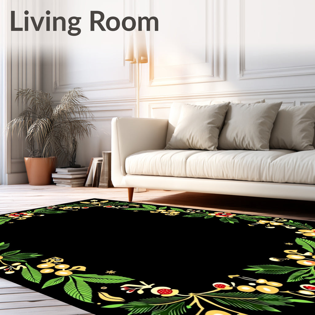 Yellow Red Green Floral Wreath Border Rug