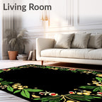 Yellow Red Green Floral Wreath Border Rug