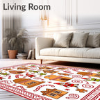 Cheerful Gingerbread Village Gnomes Candy Canes Rug