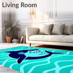 Playful Blue Shark Ocean Waves Rug