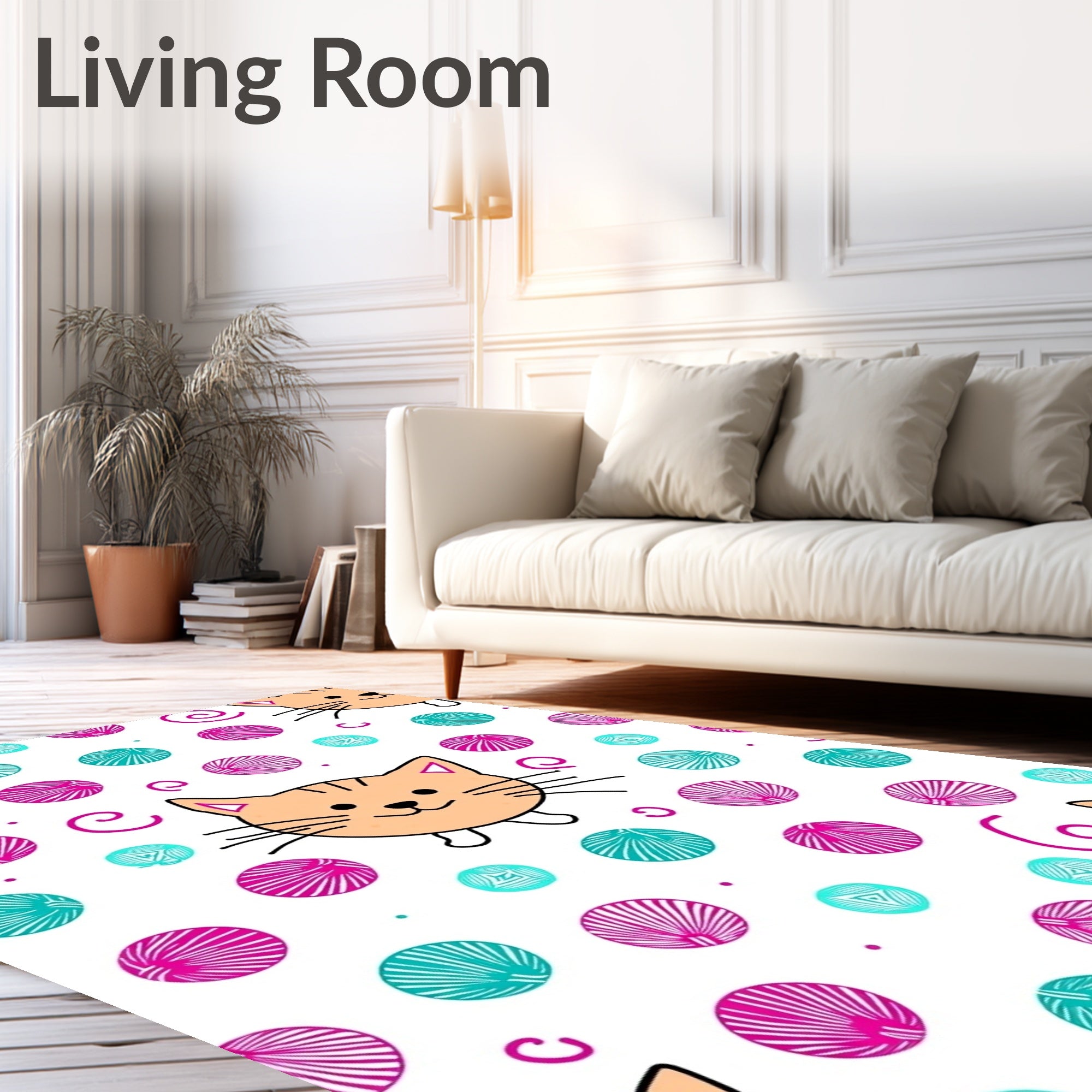 Playful Orange Cat Yarn Balls Rug