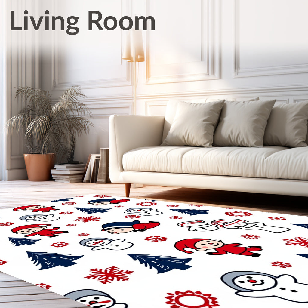 Kid Friendly Christmas Characters Snowflakes Trees Rug