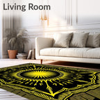 Yellow Sunburst Mandala Black Rug