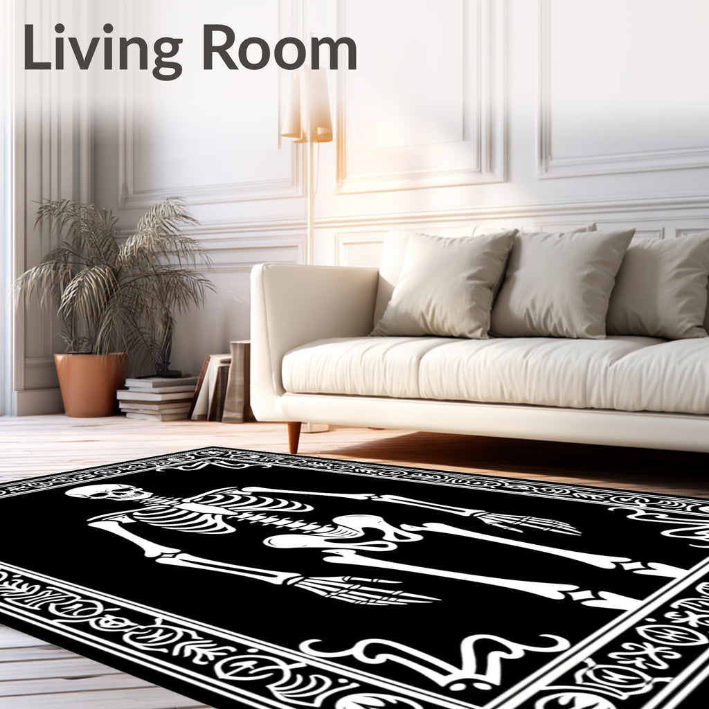 Black White Skeleton Ornate Frame Rug