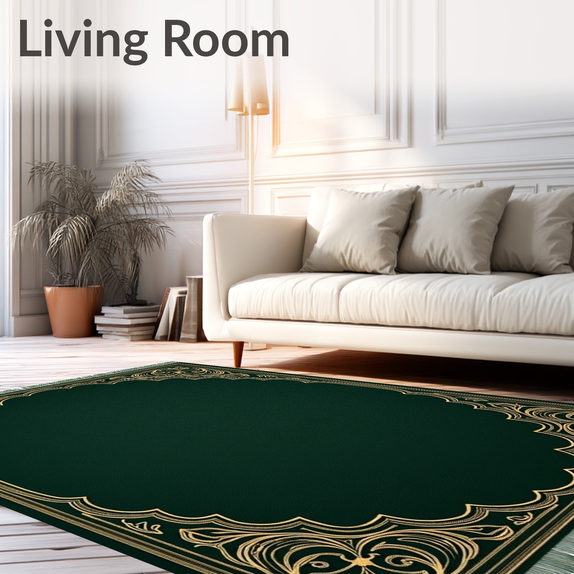 Ornate Gold Green Archway Garden Rug