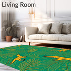 Yellow Dinosaurs Amidst Green Jungle Leaves Rug
