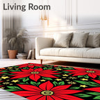 Crimson Red Poinsettia Star Medallion Rug