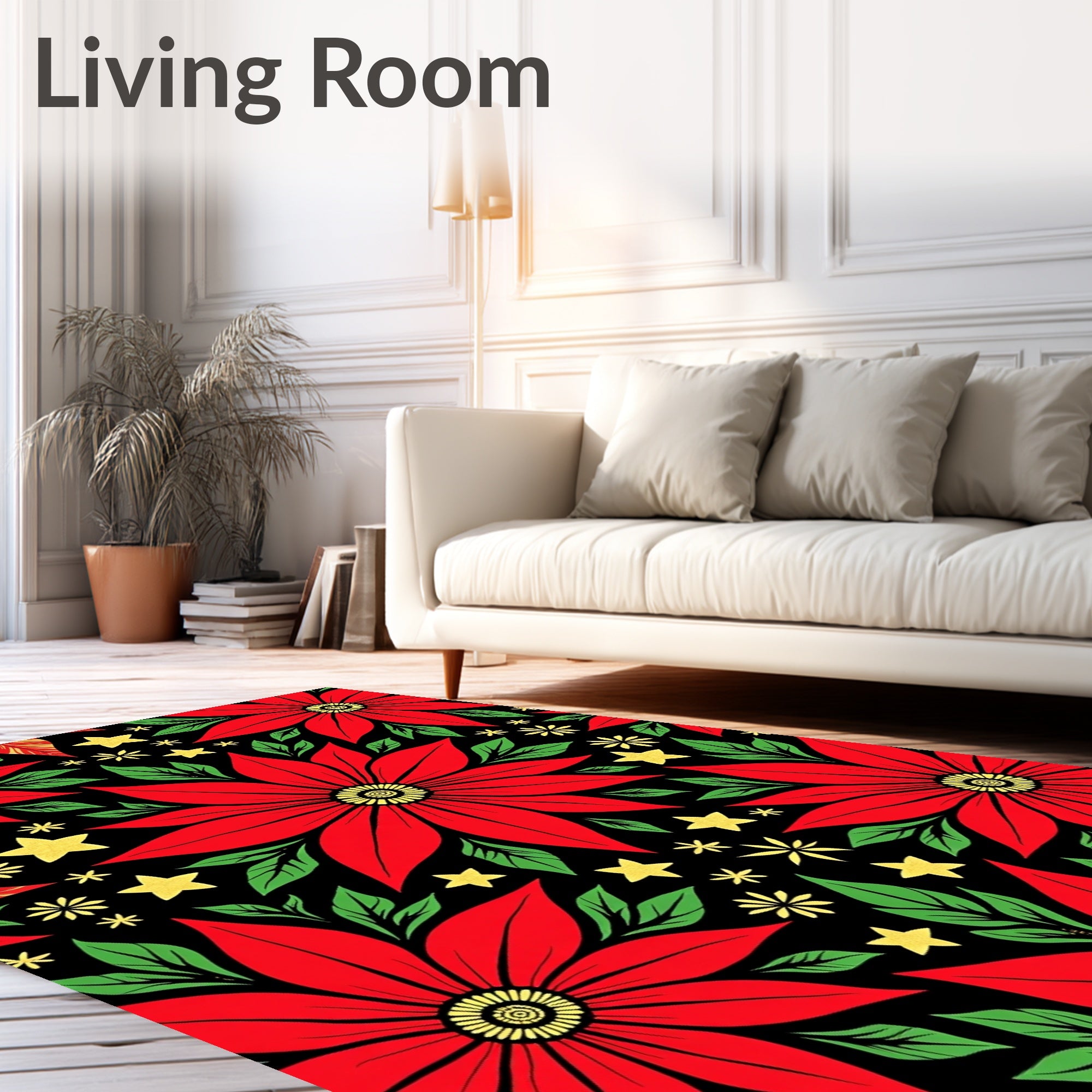 Crimson Red Poinsettia Star Medallion Rug