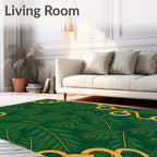 Deep Green Palm Leaf Gold Swirl Rug