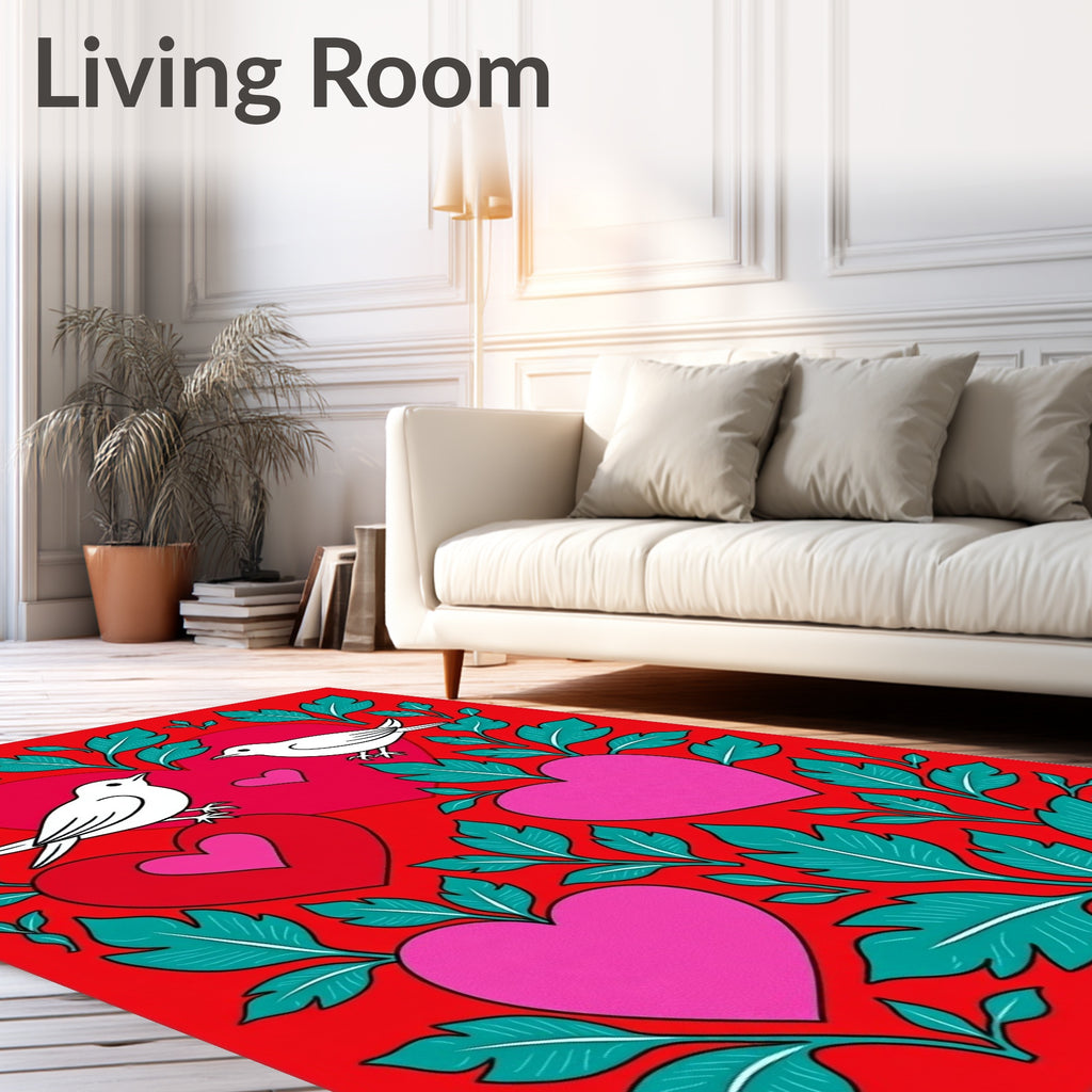 Two White Birds Amongst Hearts Rug