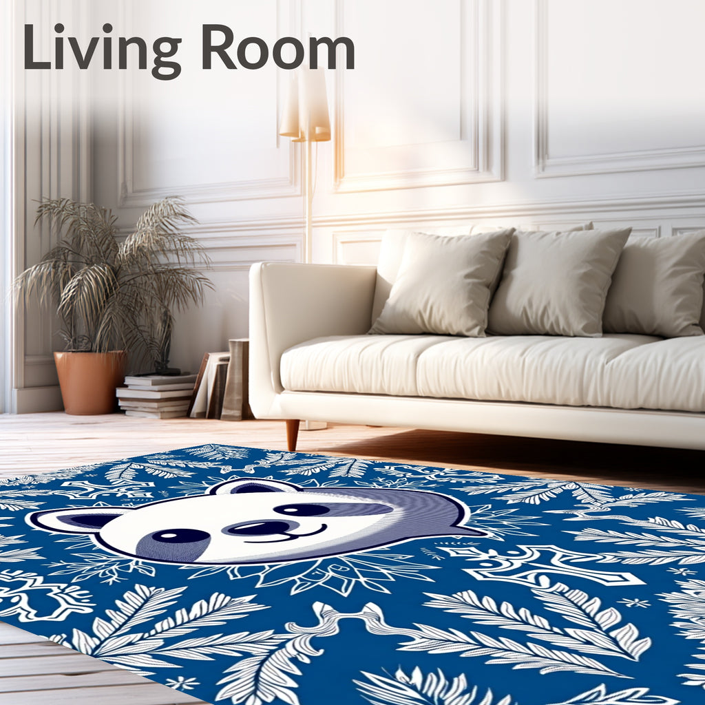 Cute Panda Blue Floral Collage Rug