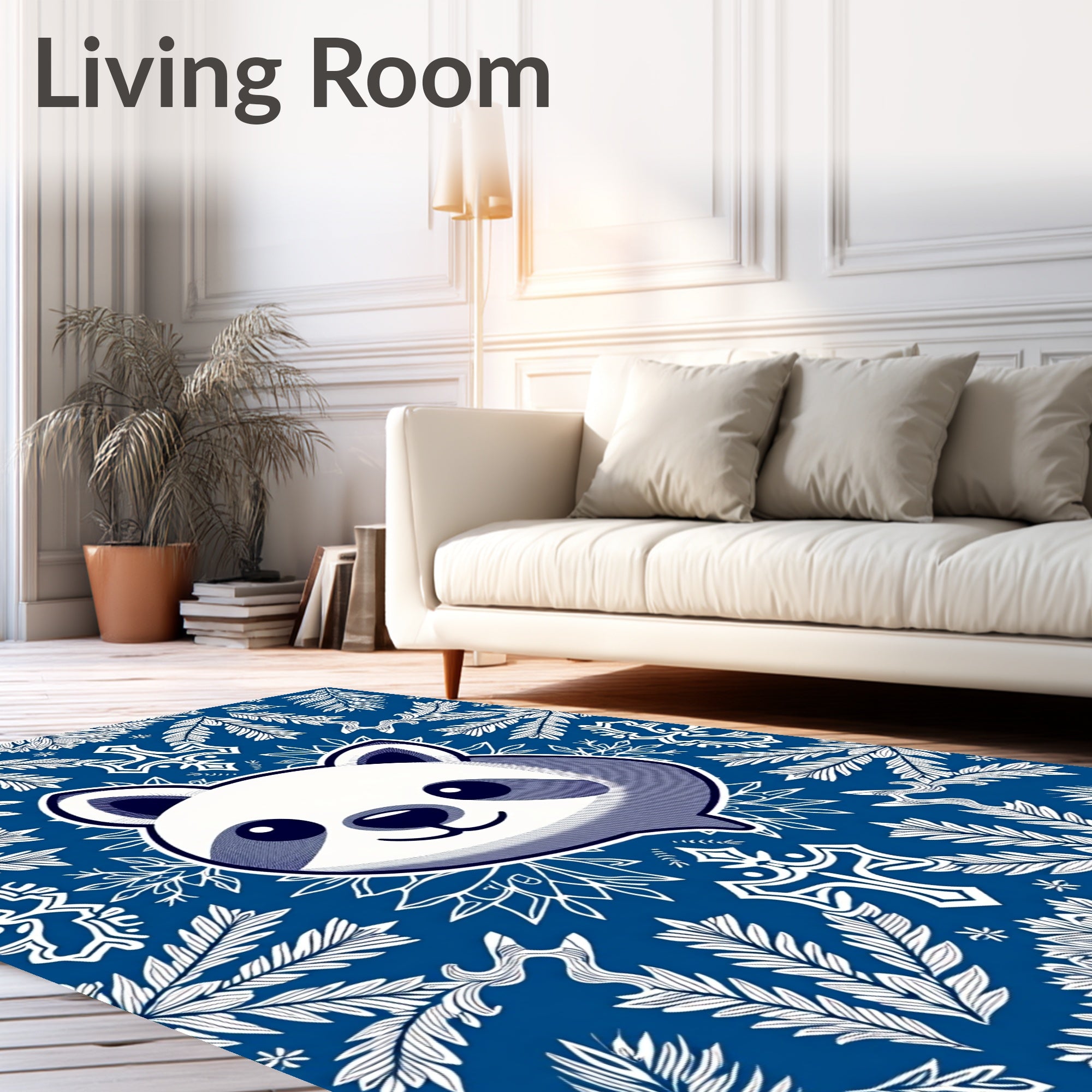 Cute Panda Blue Floral Collage Rug