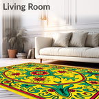Vibrant Yellow Floral Medallion Accent Rug