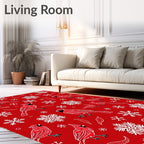 Red Cardinal Snowflake Winter Scene Rug