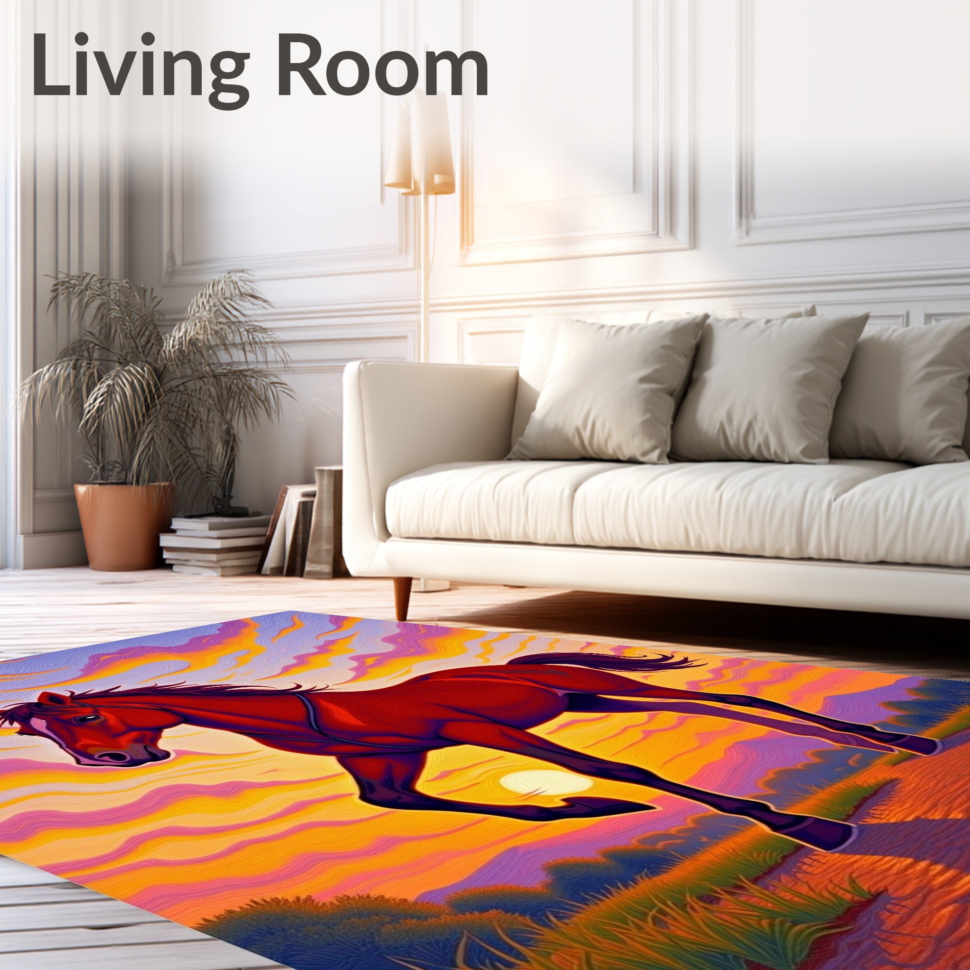 Vibrant Sunset Horse Landscape Rug