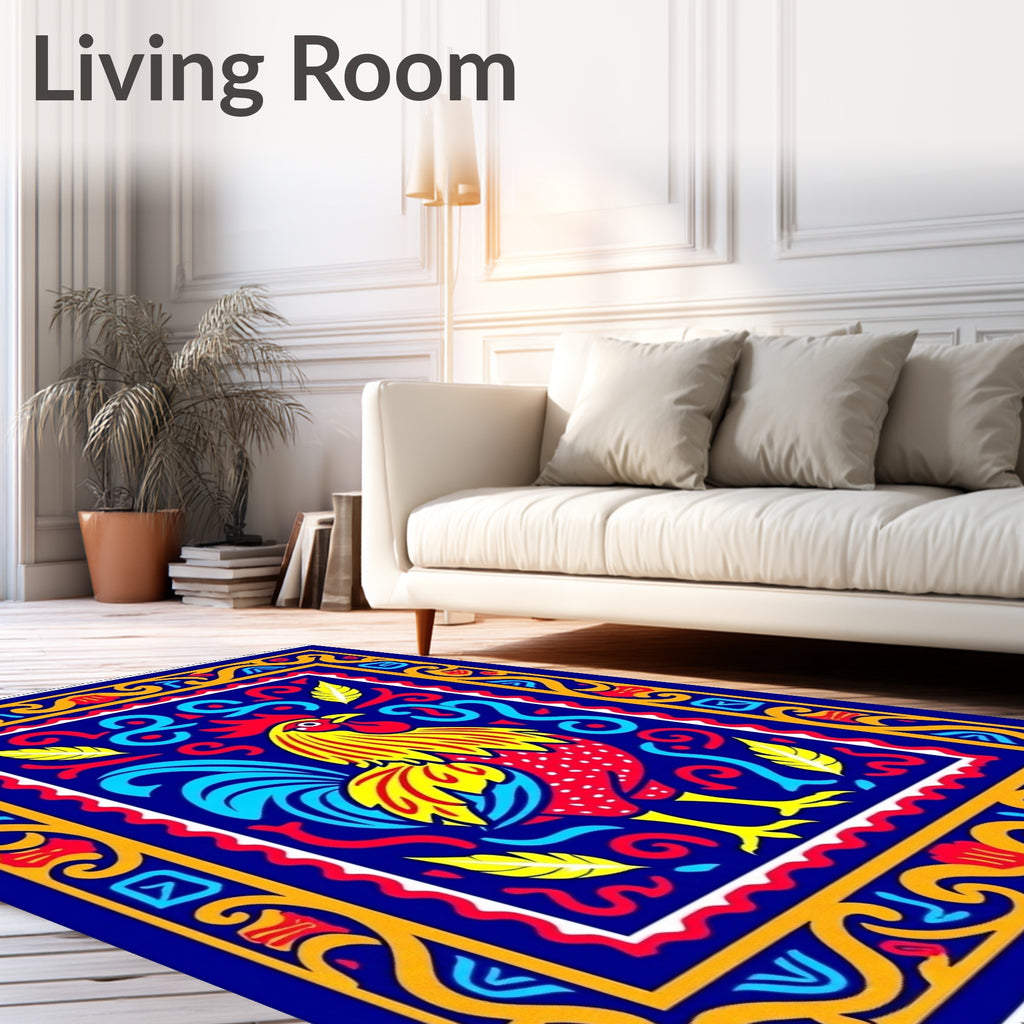 Vibrant Rooster Folk Art Rug
