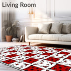 Red White Geometric Star Grid Rug