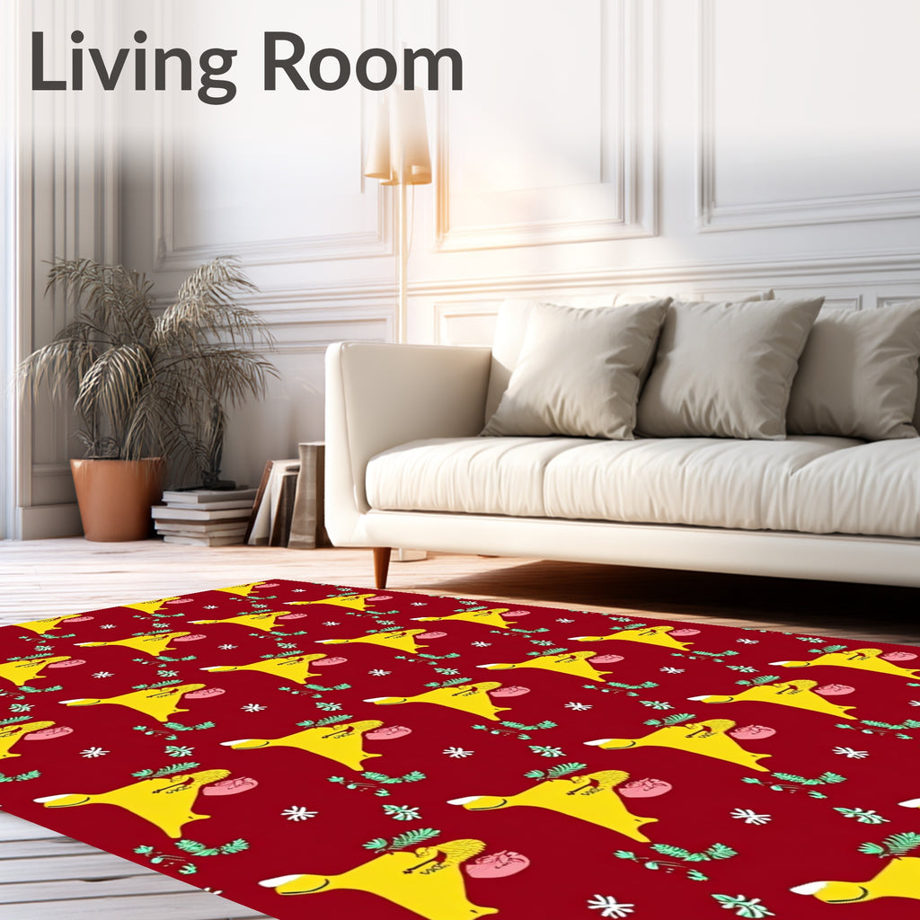 Yellow Cartoon Dog Floral Harmony Rug