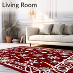Crimson Snowflake Candy Cane Border Rug