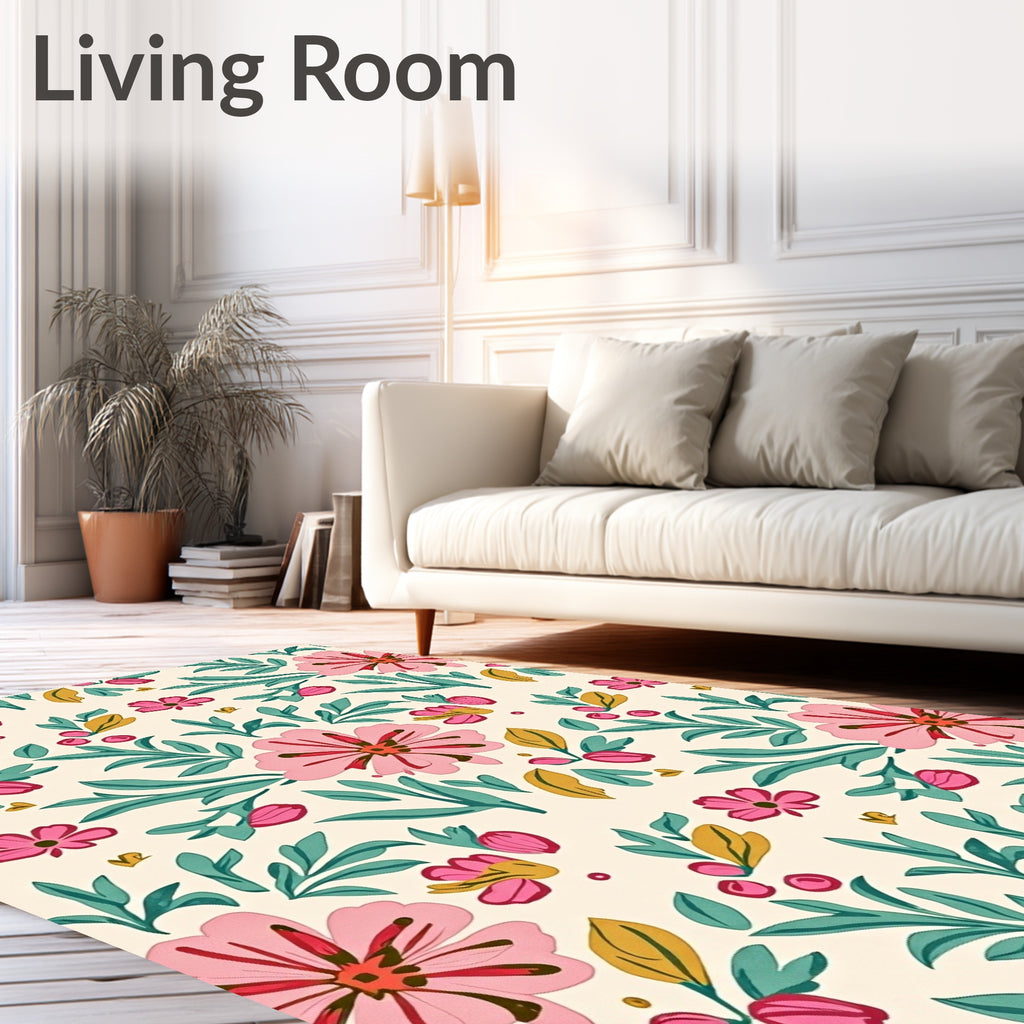 Pink Red Floral Meadow Scatter Rug