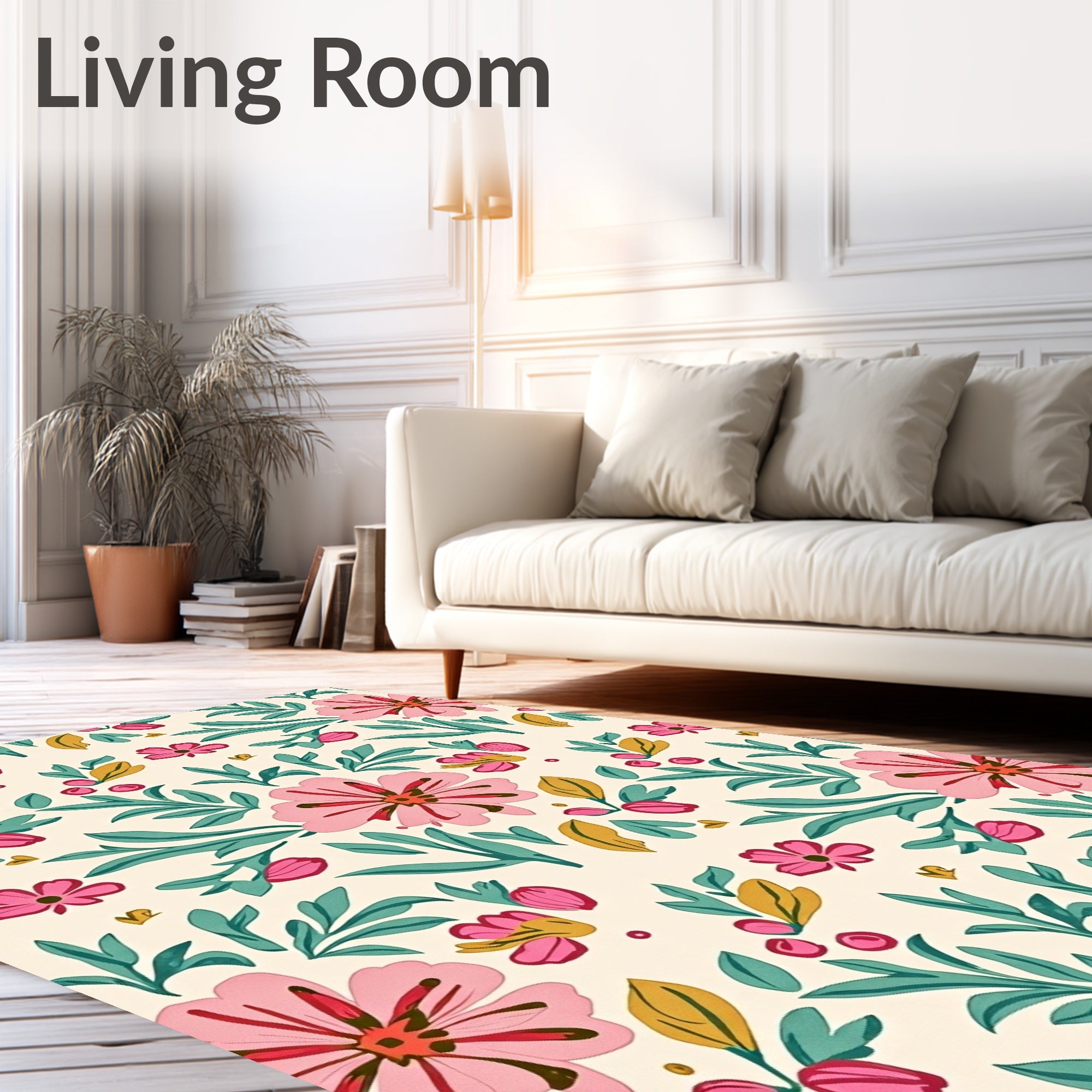 Pink Red Floral Meadow Scatter Rug