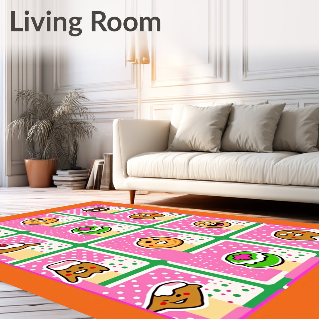 Whimsical Cookie Characters Pink Polka Dots Rug