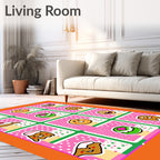 Whimsical Cookie Characters Pink Polka Dots Rug
